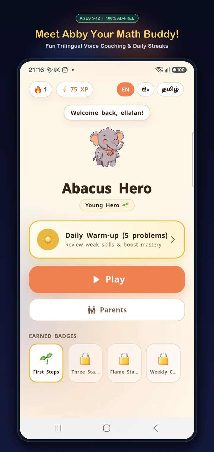Abacus Hero app screen