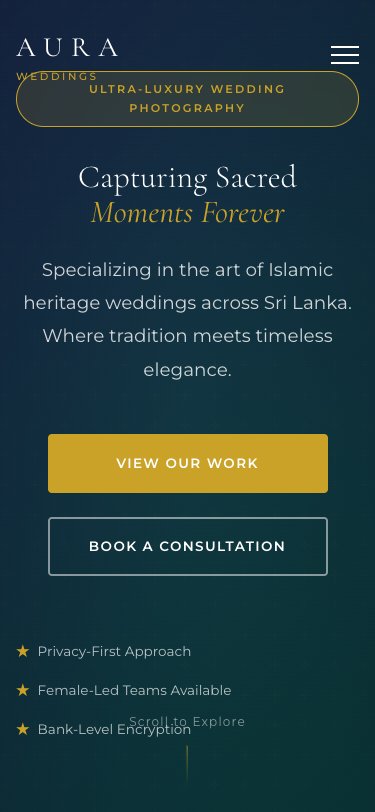 Aura Weddings mobile view