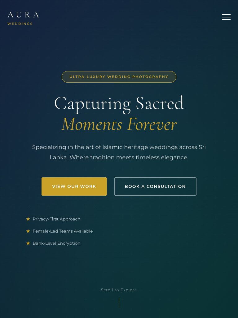 Aura Weddings tablet view