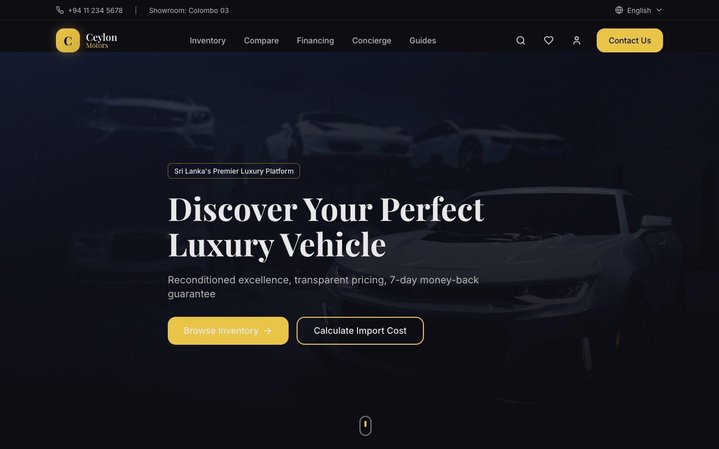 Ceylon Motors — Premium Reconditioned desktop view