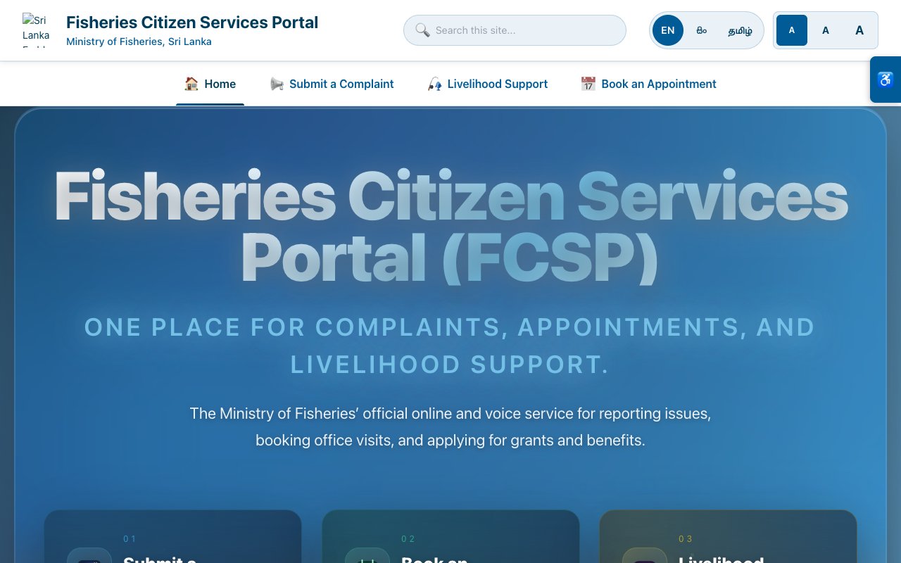 Fisheries Citizen Services Portal desktop view