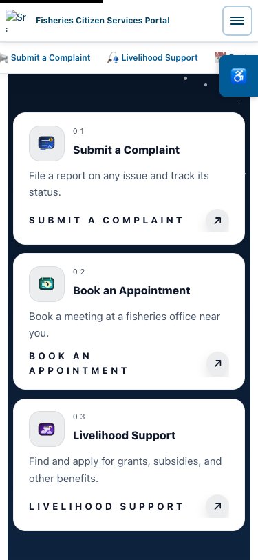 Fisheries Citizen Services Portal mobile view