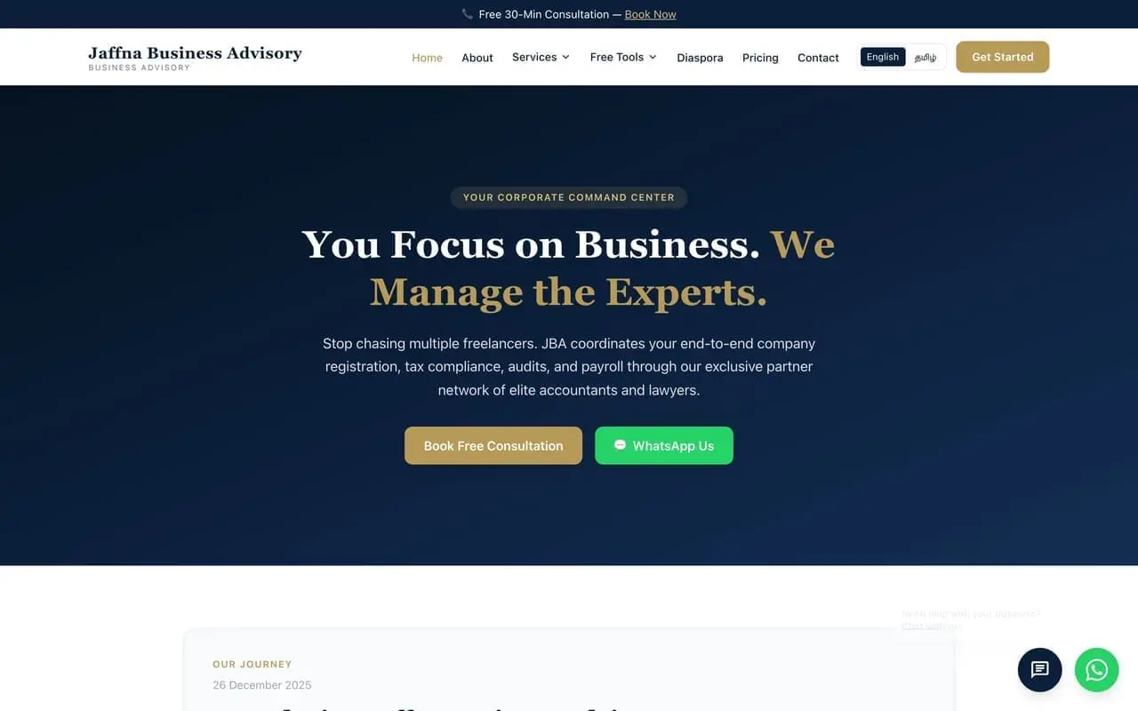 Jaffna Business Advisory website screenshot