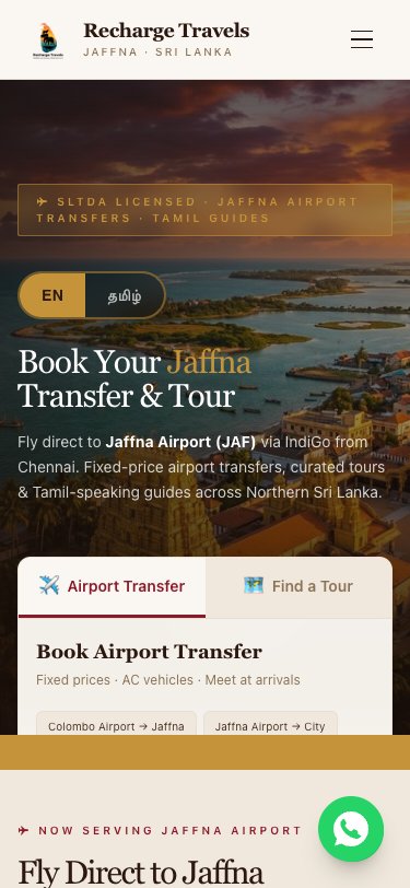 Recharge Travels Jaffna mobile view