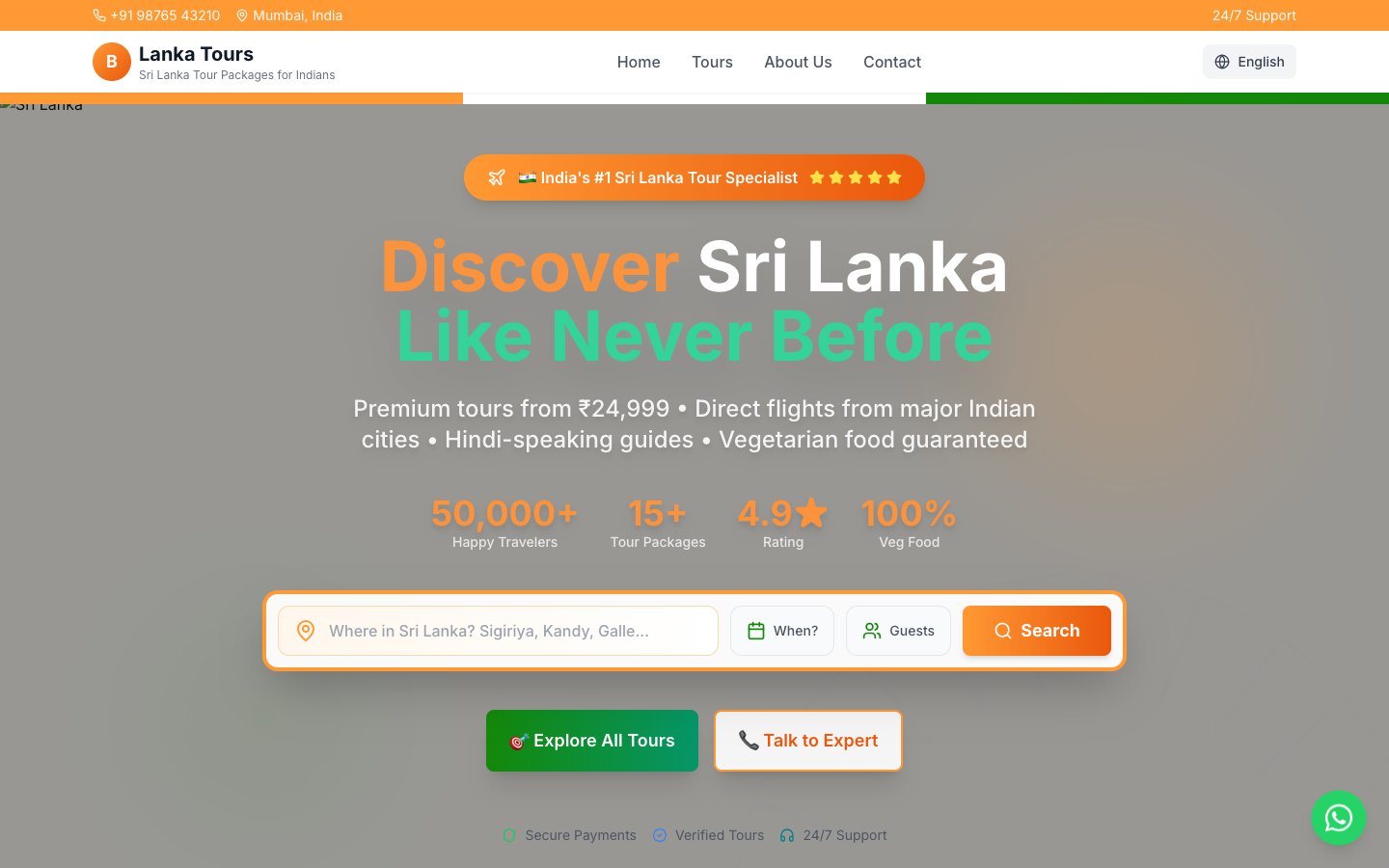 Lanka Tours desktop view