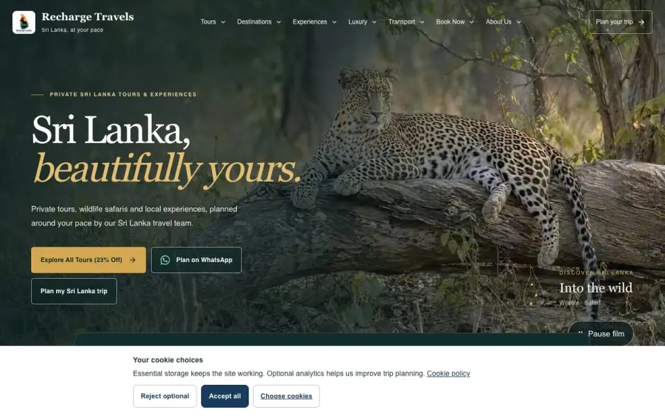 Recharge Travels website screenshot