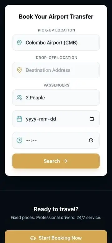 Sri Lanka Airport Transfers app screen