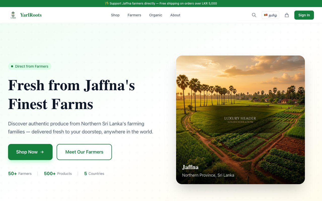 YarlRoots โ Jaffna Farmer Marketplace desktop view