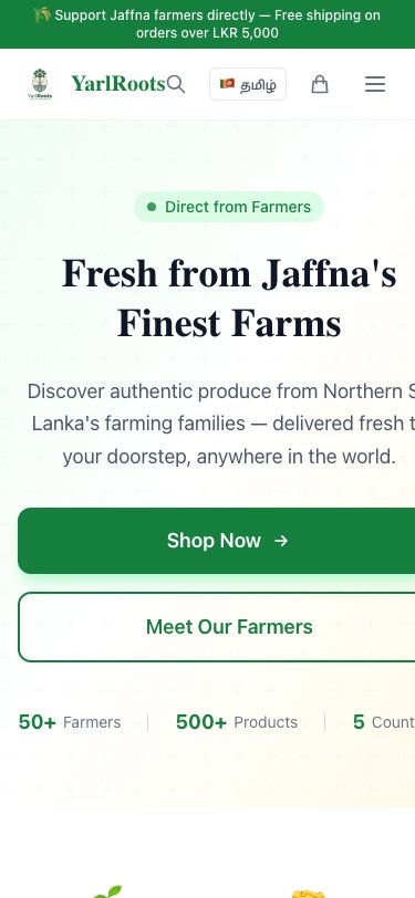YarlRoots โ Jaffna Farmer Marketplace mobile view