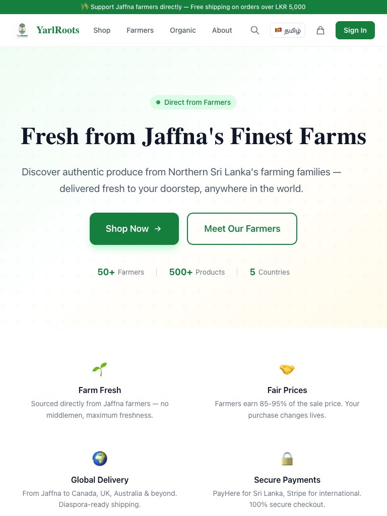 YarlRoots โ Jaffna Farmer Marketplace tablet view